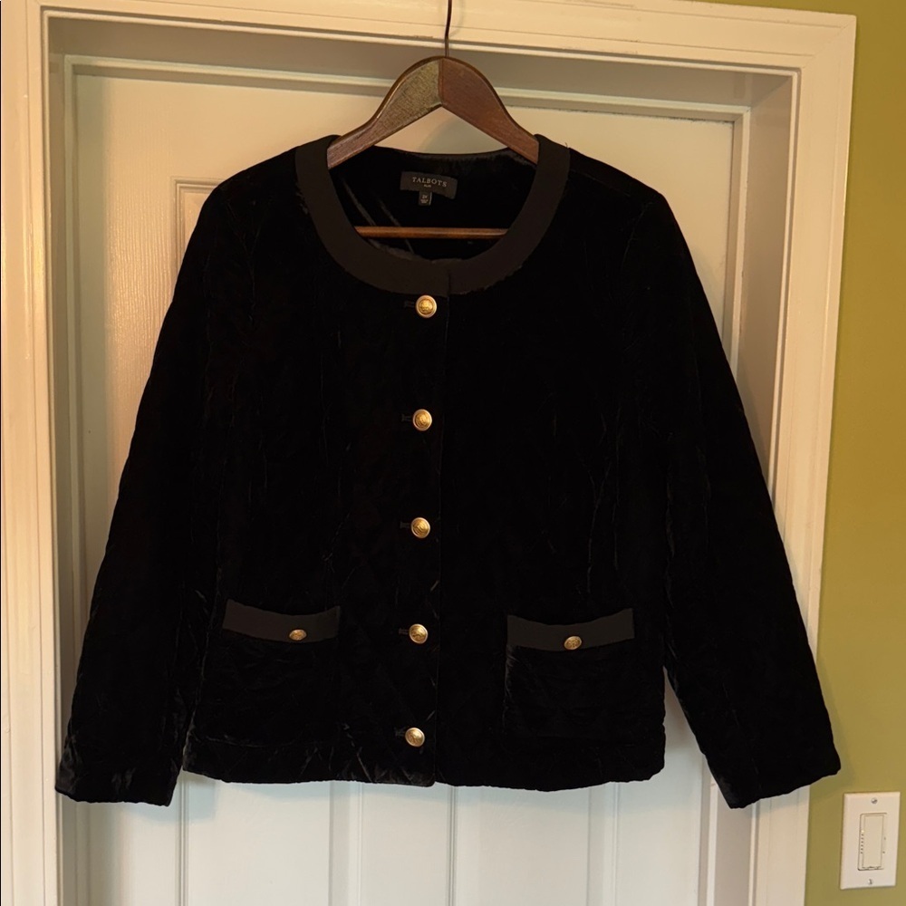 Talbots Black Quilted Blazer with Gold Buttons - size 2X - Picture 2 of 5